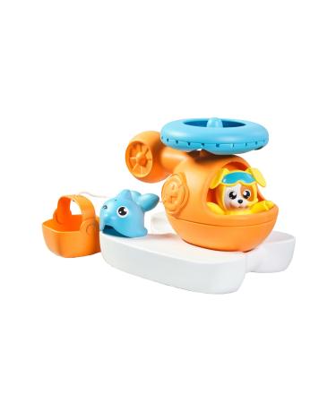 Toomies Tomy E73305C Splash & Rescue Helicopter Water Spinning Bath Floating Toy with Squirting Pilot Rescue Bucket & Dolphin with Pouring Action Suitable from 12 Months Small Spash & Rescue Helicopter