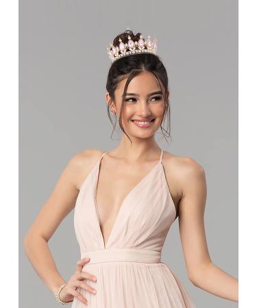 Elegant Gold & Pink Crystal Crowns for Women | Vofler Baroque Vintage Tiara Hair Accessories for Brides Princesses & Costume Parties - Buy Online on GoSupps.com