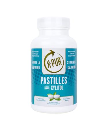 X-PUR - Xylitol Breath Mints For Dry Mouth And Bad Breath - Peppermint Flavored Xylitol Pastilles - Stimulates Saliva - 100% Natural Mouth and Breath Freshener - Bottle of 400 Pastilles
