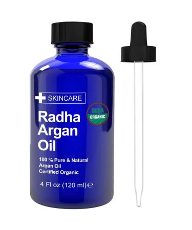 Radha Beauty Argan Oil USDA Certified Organic  4 oz. - 100% Pure Cold Pressed Moisturizing  Rejuvenating Oil for Face  Skin  Hair  Men & Women