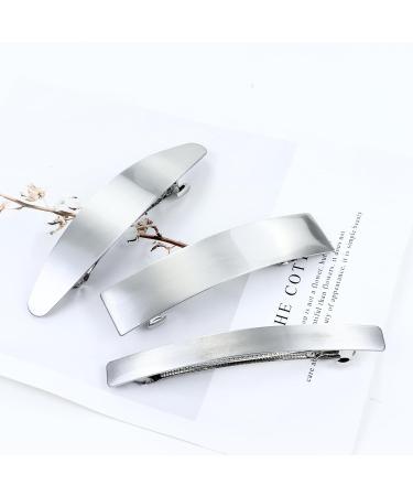 Cinaci 7 Pieces Simple Rectangular Oval Silver Automatic Spring French Metal Hair Clips Barrettes Hair Clamps Grips Accessories for Women Girls - Buy Online on GoSupps.com