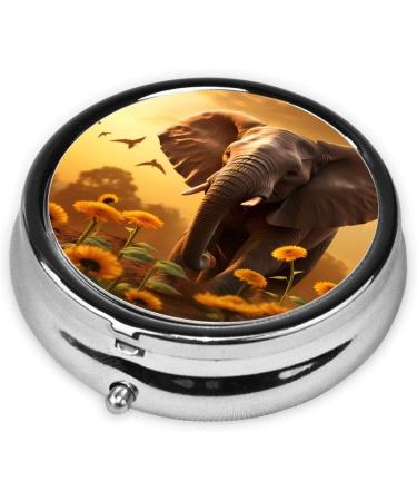 Buy Mini Travel Metal Pill Box | 2.0x2.0x0.7 in Elephant & Sunflower Design | Portable Medicine Organizer - Buy Online on GoSupps.com
