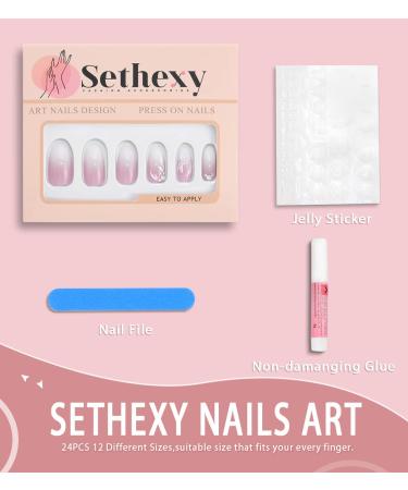 Sethexy Ombre Short Ballerina Press-On Nails - Pink Acrylic Crystal Fake Nails - 24-Piece Wedding Set for Women & Girls - Buy Online on GoSupps.com