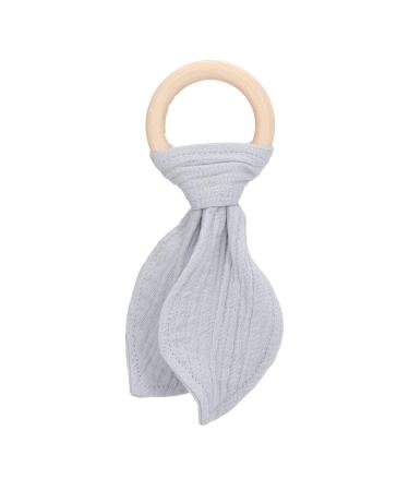 Baby Teething Wooden Ring - Bunny Ears Design Bite-Resistant Cotton Gauze Soothing Teether for Babies (Gray) | International Shipping - Buy Online on GoSupps.com