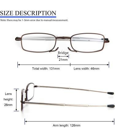 MMOWW Foldable Reading Glasses for Men & Women - Telescopic Anti Blue Light Glasses with Zipper Key Trailer (Brown +2.5) - Buy Online on GoSupps.com