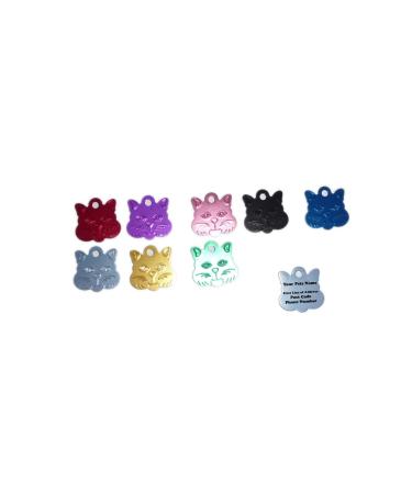 Pet ID Tag Tags Quality 30mm Purple Anodised Cat Face Shape with Tab