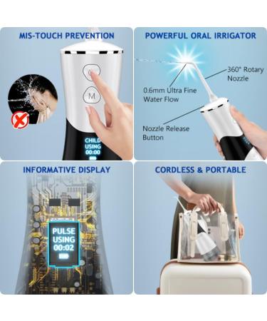 Cordless Water Flosser Oral Irrigator - 5 Modes LCD Display, Rechargeable, 350ml Tank, Dental Teeth Cleaner with 7 Jet Tips - Home & Travel - Buy Online on GoSupps.com