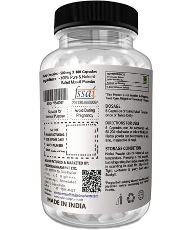 SENTA Safed Musli Powder (Chlorophytum Borivilianum) - 500 mg X 180 Capsules 90 Grams Pack of -1. - Buy Online on GoSupps.com