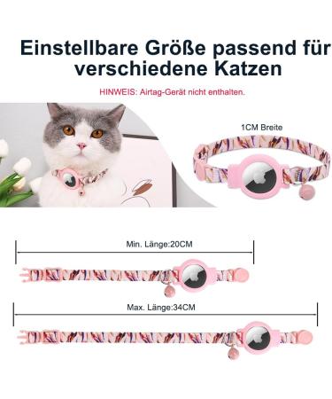 Mouyou Airtag Cat Neck Band - Adjustable Soft Nylon Collar with Bell & Silicone Holder - Pink Pattern C4 (22-34cm) - Buy Online on GoSupps.com