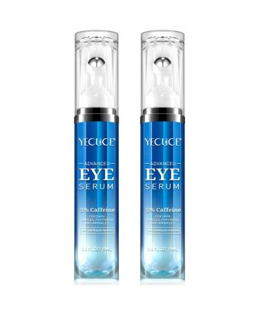 Eye Serum for Dark Circles and Puffiness - 2 Pack Anti-Aging Eye Cream with 5% Caffeine Retinol Hyaluronic Acid Under Eye Bag Treatment Cream with 360 Eye Massage Ball