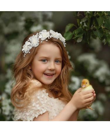 IYOU Flower Girl Wedding Headband Ivory Floral Headpiece Pearl Princess Hair Piece Holy Communion Hair Accessories for Girls - Buy Online on GoSupps.com