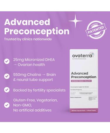 Ovaterra Advanced Preconception Vitamins for Women with DHEA 25mg Choline 550 mg Folate (Methylfolate) 1 010 mcg Omega-3 DHA & EPA 196 Capsules - 28 Day Supply - Buy Online on GoSupps.com