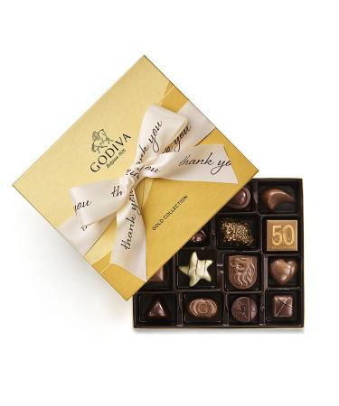 Godiva Chocolatier Assorted Chocolate Gold Gift Box, Thank You Ribbon, 19 Pieces