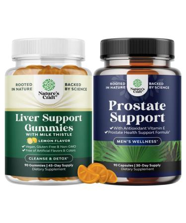 Bundle of Cleansing Herbal Liver Detox Gummies with Artichoke Extract Turmeric Curcumin & L-Carnitine and Prostate Supplement for Men - Pygeum & Saw Palmetto Extract with Beta Sitosterol & Green Tea