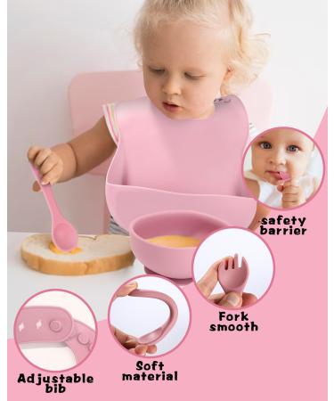 Jissta 11-Piece Silicone Baby Dish Set | Non-Slip Suction Plates & Waterproof Bibs | BPA Free (Pink) - Perfect for International Shipping - Buy Online on GoSupps.com