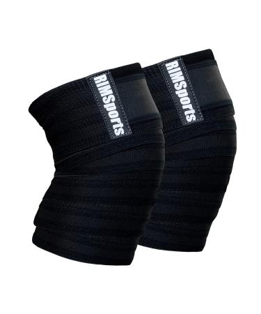 RIMSports Knee Wraps for Weightlifting - Powerlifting,Workout & Squats - Knee Wrap - Reduces Stress on Quadriceps - Ideal Elastic Support & Compression Strength Knee Wraps for Men and Women 80 inches Black