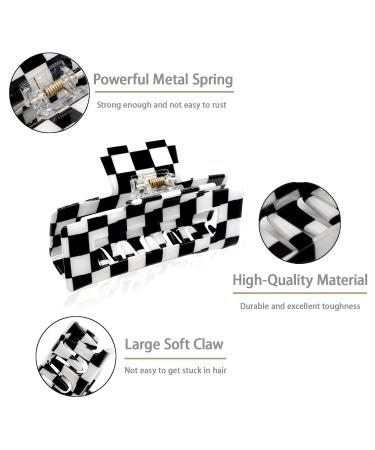 Furitou 2 Pack Checkered Hair Claw Clips - Black and White Large Barrettes for Strong Hold - Women's Hair Accessories - Buy Online on GoSupps.com