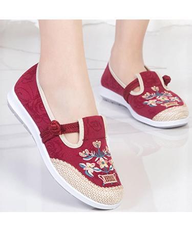 Red Embroidered Ethnic Style Women's Casual Sneaker Shoes - Size 8 - Buy Online on GoSupps.com