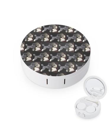 Poodles in Grey And White Round Case For Contact Lens Kit Storage Box with Mirror Printed