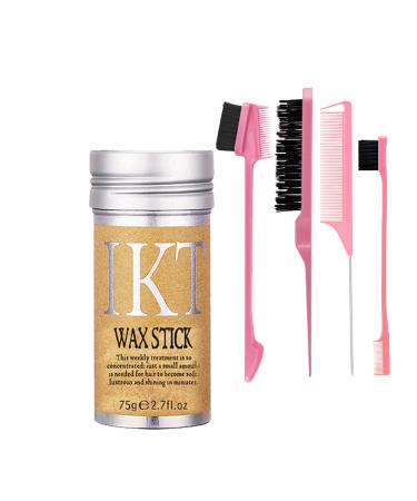 1Pcs Hair Wax Stick with Hair Comb Set Styling Wax for Smooth Wigs Edge Control Stick Anti-Frizz Non-greasy Unisex Hair Pomade Stick for Flyaways Edge Frizz Hair 4Pcs Slick Brush Set (1PCS)