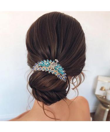 Relandy Crystal Hair Comb Evening Rhinestone Hair Accessories Bride Wedding Headpiece Gold for Women and Girls Blue - Buy Online on GoSupps.com