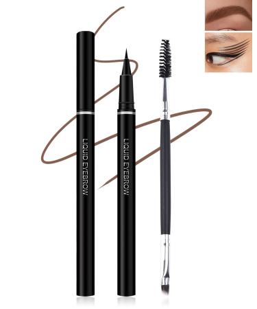Eyebrow Pencil Coffee Brown Brow Pencil with Ultra-Fine 0.01mm Brush-Tip Multifunctional Liquid Eyeliner & Eyebrow Pen Waterproof Sweat-Proof Long-lasting Quick Drying with Brow Tool & Brush-04# 04# Coffee Brown