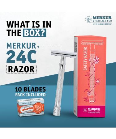 Buy MERKUR 24C Safety Razor for Women - Extra Long Handle 10 Double Edge Blades Chrome Finish - Made in Germany - International Shipping Available - Buy Online on GoSupps.com