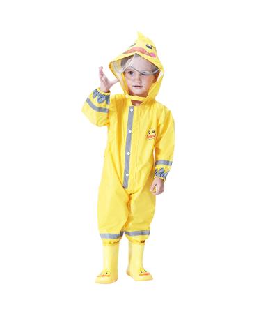 De feuilles Kids Button Rain Suit All-in-one Waterproof Puddle Suits Hooded Raincoat Jumpsuit 7-9 Years Yellow Duck