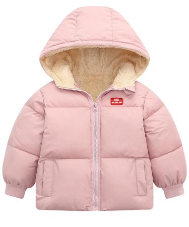 Kids4ever Baby Boys Girls Winter Coat Toddler Zipper Hooded Jacket Windproof Warm Fleece Outerwear Snowsuit with Two Pockets 12 Months-5 Years Pink 18-24 Months