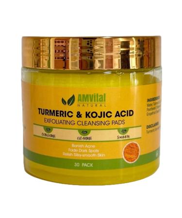 Turmeric Kojic Acid Cleansing Pads - Kojic Acid and Turmeric Cleansing Pads - Gentle & Non-Irritating - Turmeric Cleansing Pads for Dark Spots - Helps Balance Skin Oil and Water