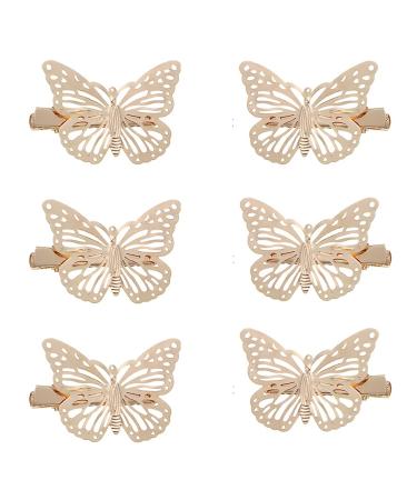 Ruwado 3 Pairs Butterfly Hair Clips Metal Gold Silver Vintage Retro Small Claw Hairpin Hair Styling Barrettes Accessories Supplies for Kids Girls Teens Women (Gold)