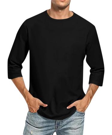 Men's Round-Neck 3/4 Arm T-Shirt | Oversized Grandad & Work Tops | Black Lemon Design - Buy Online on GoSupps.com