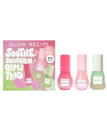 Glow Recipe Soothe Glow & Bright Gift Set - Niacinamide Dew Drops Illuminating Primer & Avocado Ceramide Facial Serum & Guava Dark Spot Serum - Korean Skincare Travel Kit (3 Count)