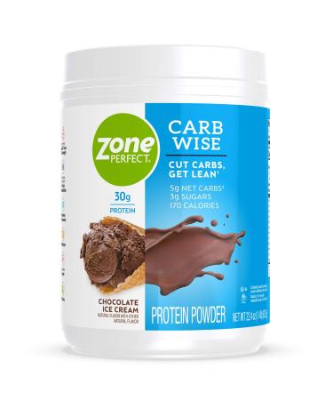 ZonePerfect Carb Wise High-Protein Powder, Chocolate Ice Cream Flavor, For A Low Carb Lifestyle, With 30g Protein, 22.4 oz, 2 Count