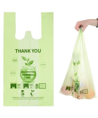 100% Certified Compostable Grocery Bags Biodegradable T-Shirt Bags Recyclable Thank You Shopping Bags Eco Friendly takeout Reusable Bags, Great for On The Go, Farmers Markets, Grocery Stores, Restaurants 100 Count