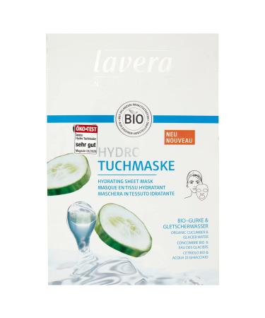Lavera Hydro Tuchmask - Face mask with organic cucumber & glacier water - provides intensive moisture - refreshing skin feeling - natural cosmetics - vegan - bio (1 piece) 1 piece (1 Pack)