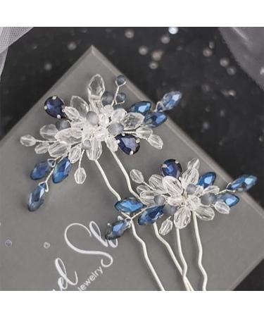 Edary Silver Blue Pearl Wedding Hair Needles & Rhinestone Accessories | 2-Piece Bride Hair Clips for Women & Girls - Buy Online on GoSupps.com