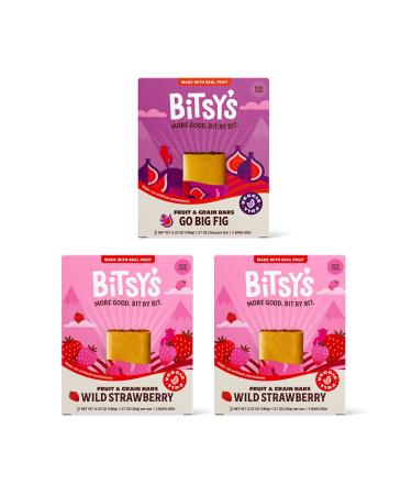 Bitsy's Fruit & Grain Bars - Made with Real Fruit, Breakfast or Lunchbox Bar, Strawberry & Fig Variety Pack- 3 Boxes of 5 bars (15 Individually Wrapped Snack Bars)
