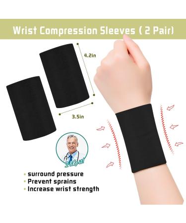 Compression Wrist Sleeves Brace for Men & Women - 2 Pairs | Tennis, Tendonitis, Carpal Tunnel Support | Medium Black Wrist Wraps - Buy Online on GoSupps.com