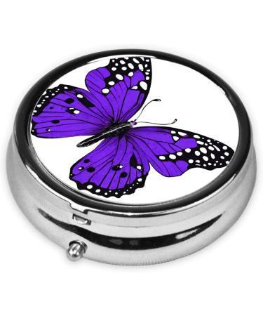 Cute Purple Butterfly Mini Round Pill Box | 3 Compartment Travel Organizer | Portable Medicine Case for Home & Office - Buy Online on GoSupps.com