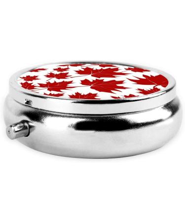 Red Maple Leaf Portable Metal Pill Box Mini Round 3-Compartment Travel-Friendly Design for Small Pills - Buy Online on GoSupps.com
