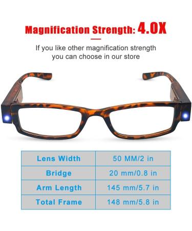 Buy LED Reading Glasses for Men & Women - Magnifying Eyewear with Light Compact & Unisex +4.0 Magnification - Buy Online on GoSupps.com