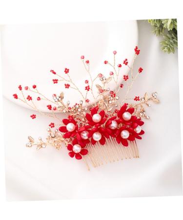HAPINARY Handmade Comb Hair Insert Comb Bridal Headpiece Flower Hair Combs Wedding Side Comb Wedding Hair Combs Pearl Comb Clip Crystal Headpiece Tiara Red Hanfu Bride Headgear - Buy Online on GoSupps.com