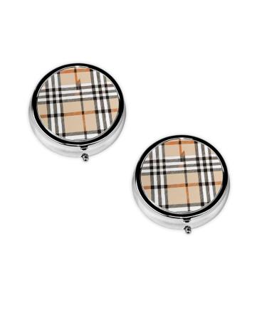 Gray Plaid Lines Printed Mini Round Pill Box Pill Box 3 Compartment Medicine Pill Case Pill Organizer Travel Pillbox Portable Pill Box for Pocket Home Office Use