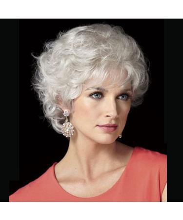 RicHyun Womens Short White Wig Natural Curly Cream White Wig Synthetic Heat Resistant Hair Replacment Wig for Daily Party Costumes