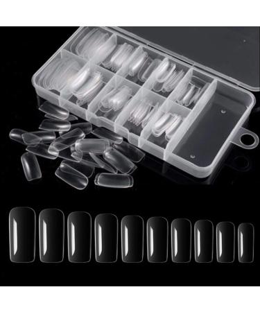 Acrylic wrong nail 100 pieces pkouocry long coffin form natural nail tips artificial nail tips fake nails with clear box 10 sizes 100 pieces (1 Pack)