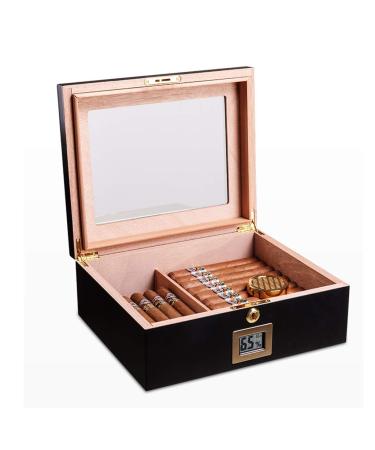 Humidor Cigar Clear Glass Travel Cedar Wood Humidifying Storage 25-30 Cigars