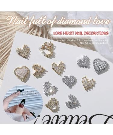 Nail Art Glitter Sweet Nail Jewelry Pendants 3D Heart with Pearl Alloy Nail Rhinestones(2008) Style2008 - Buy Online on GoSupps.com