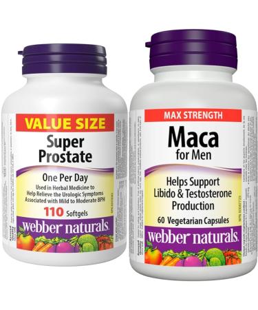 Webber Naturals Super Prostate 110 Softgels Helps Relieve Urological Symptoms Comprehensive Formula Containing Saw Palmetto & Maca for Men 60 Capsules Vegan Super Prostate + Maca 60 Capsules Vegan