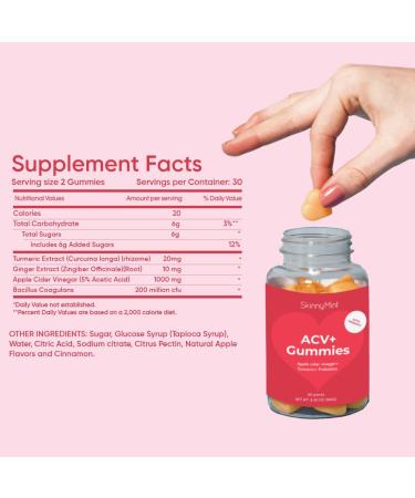 Buy SkinnyMint Super ACV Gummies | 4-in-1 Apple Cider Vinegar Probiotics Turmeric & Ginger for Gut Health Digestion Metabolism & Immune Support - 60 Count - Buy Online on GoSupps.com